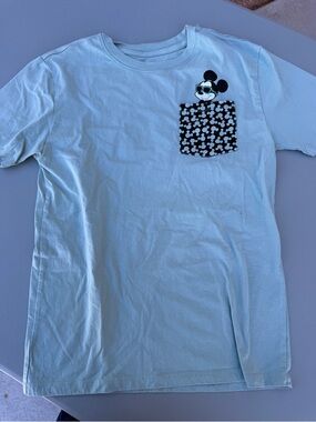 Disney Light Green Kids T-Shirt with Black Mickey Pocket